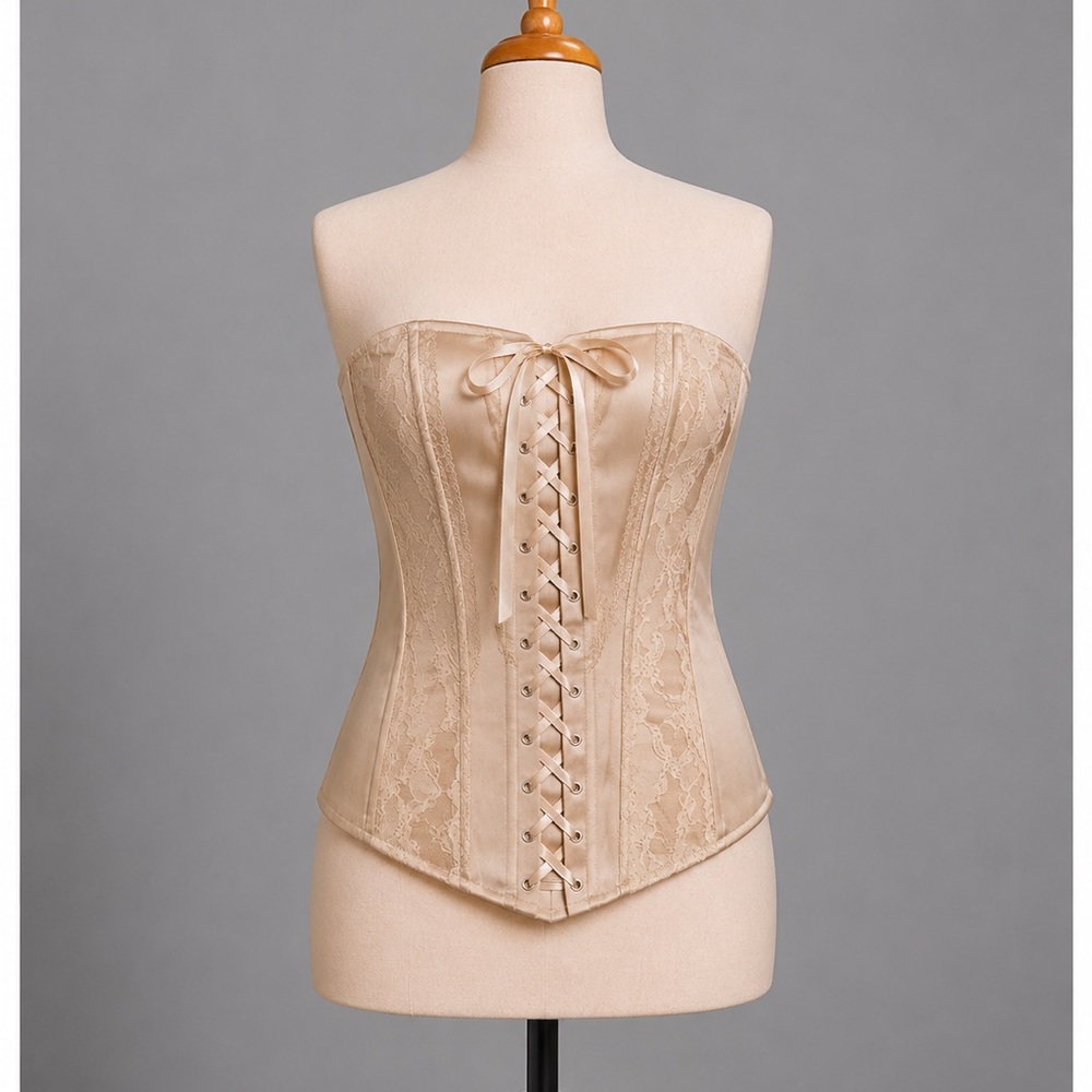 Y2K Champagne Lace Up Satin Corset Bustier Top XL NWT Coquette Fairycore